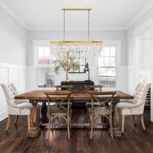 Winham Linear Chandelier in dining room.