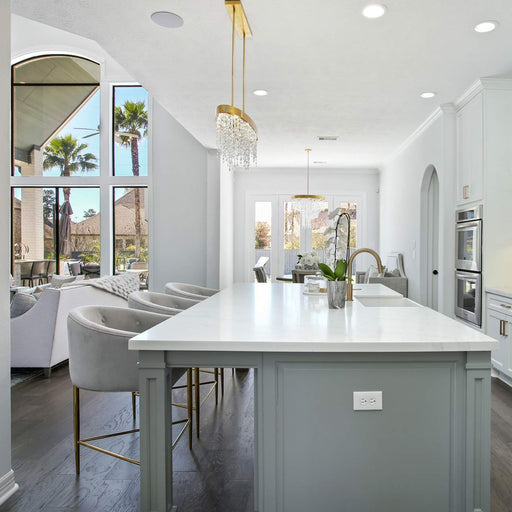 Winham Linear Oval Chandelier in dining room.