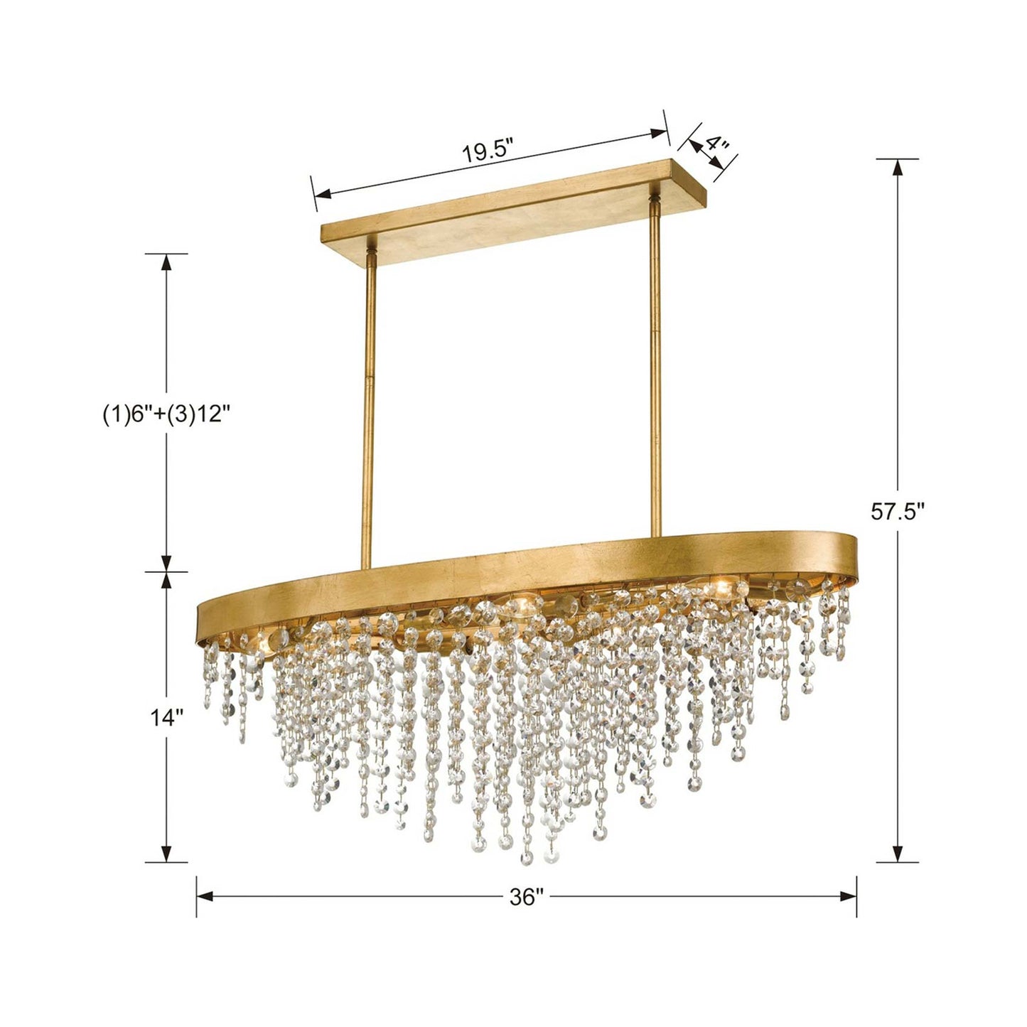 Winham Linear Oval Chandelier - line drawing.