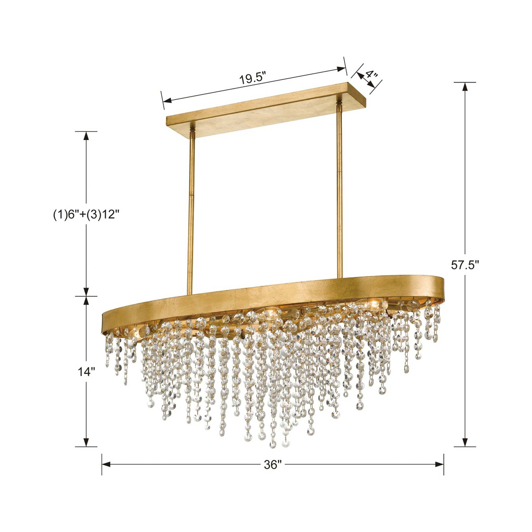 Winham Linear Oval Chandelier - line drawing.