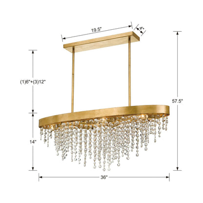Winham Linear Oval Chandelier - line drawing.