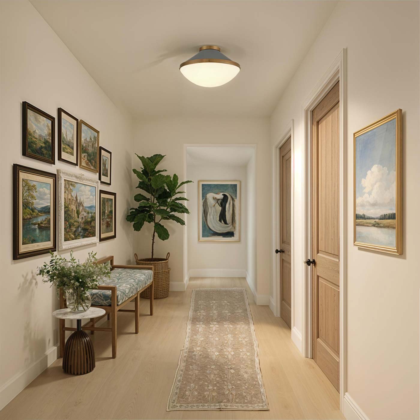 Xander Flush Mount Ceiling Light in hallway.