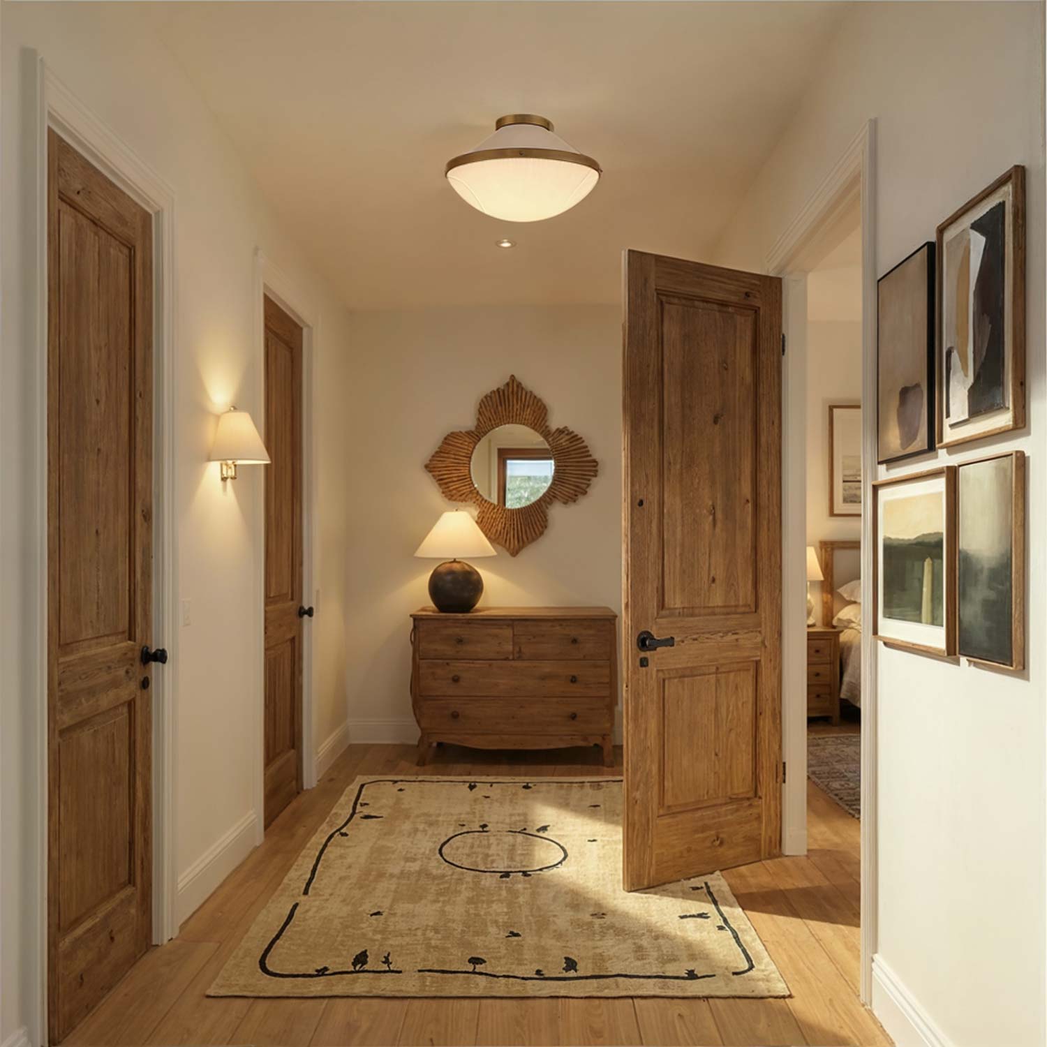 Xander Flush Mount Ceiling Light in hallway.