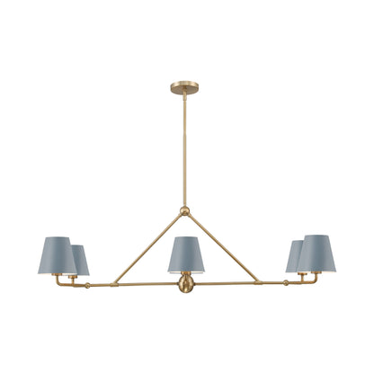 Xavier Linear Pendant Light in Vibrant Gold/Blue (6-Light).