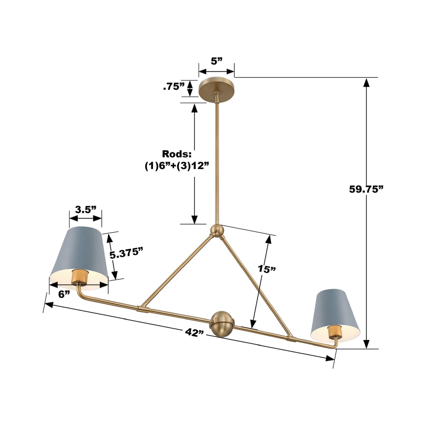 Xavier Linear Pendant Light - line drawing.
