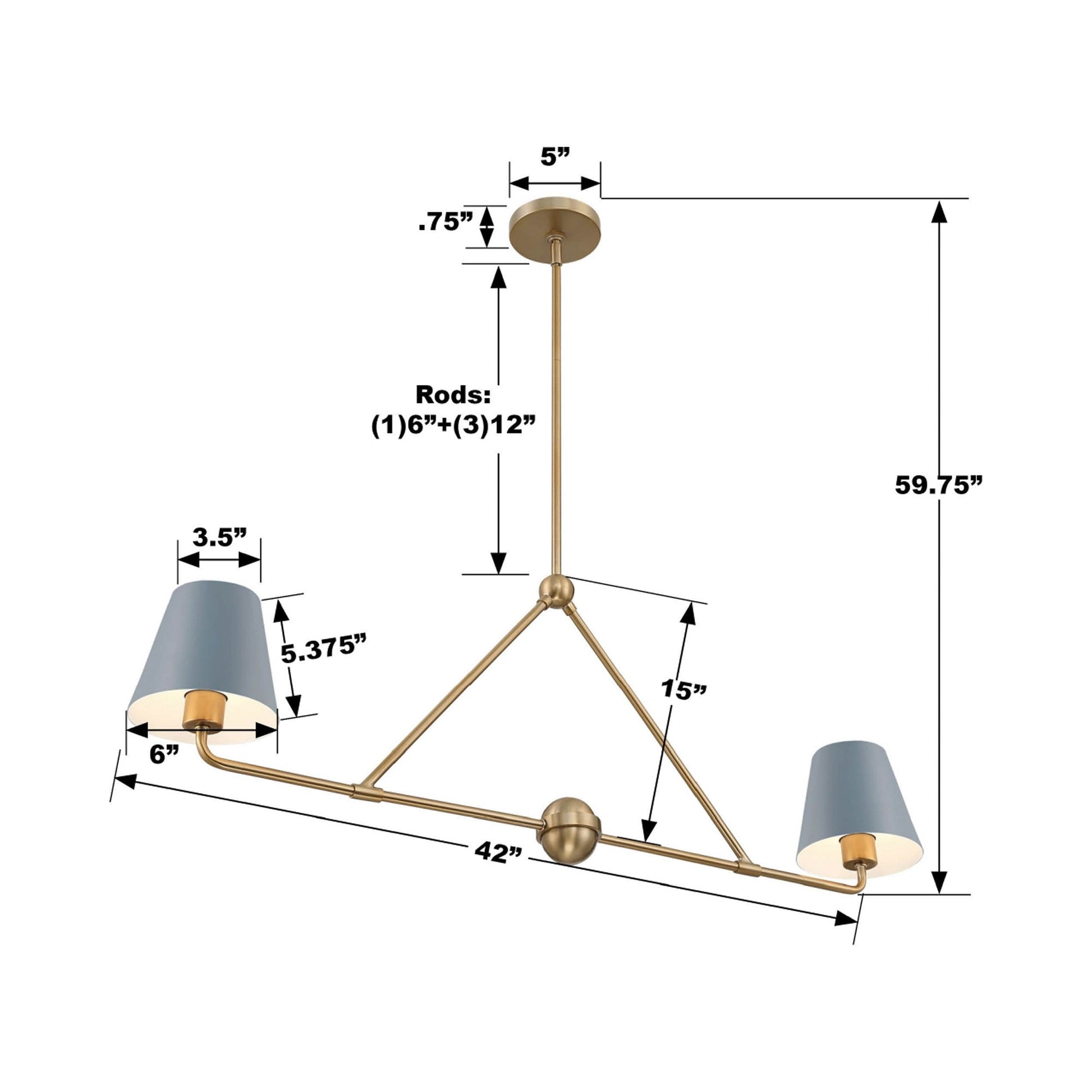 Xavier Linear Pendant Light - line drawing.