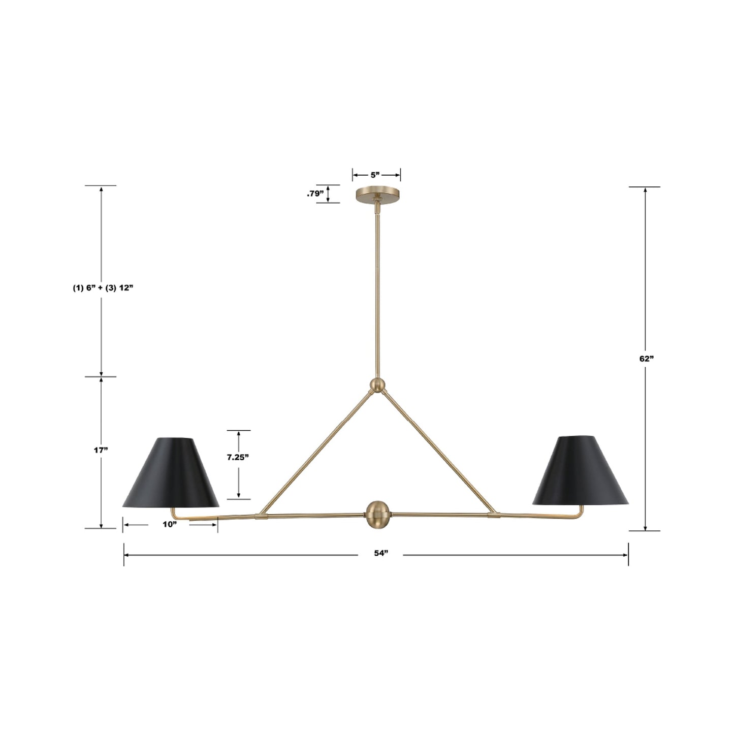 Xavier Linear Pendant Light - line drawing.