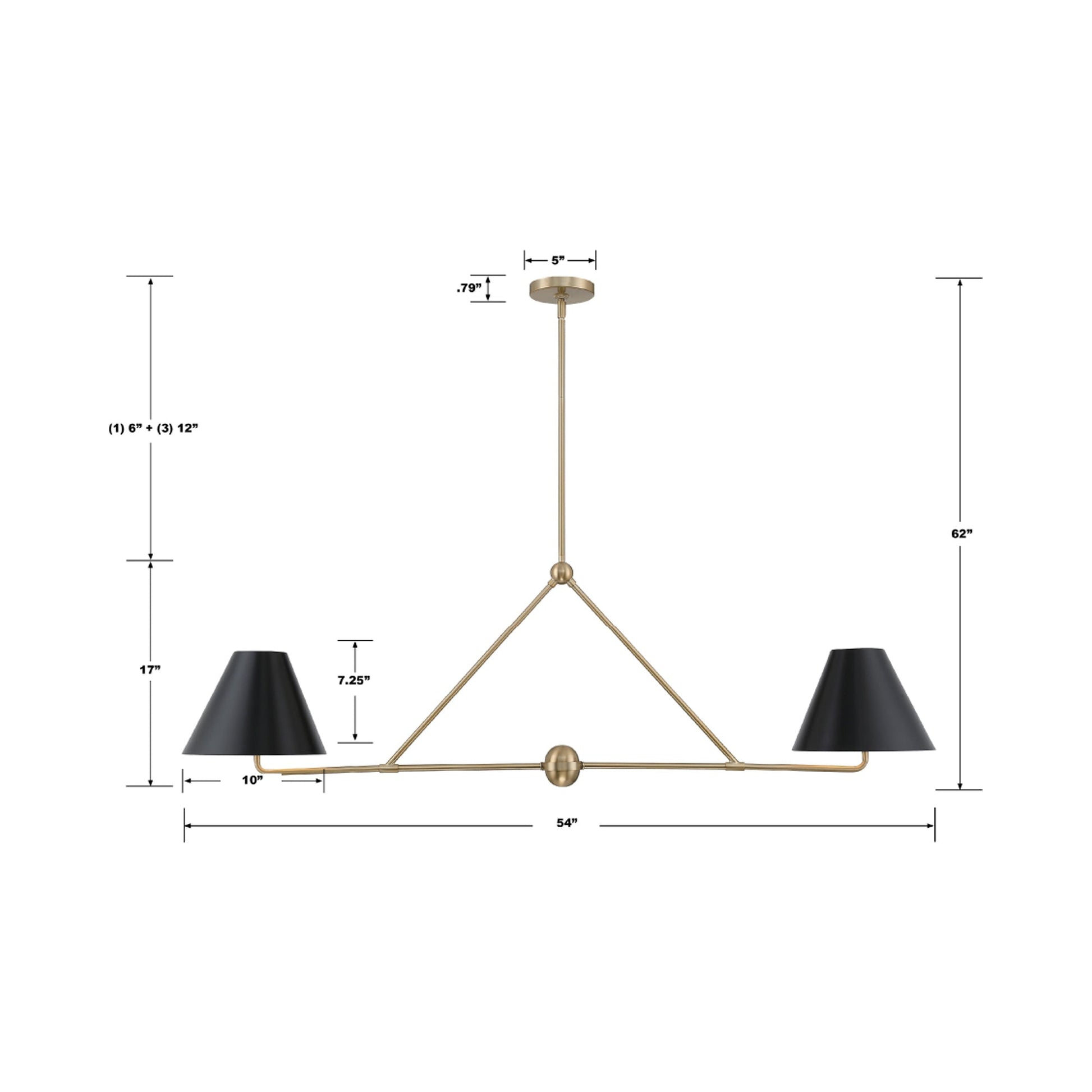 Xavier Linear Pendant Light - line drawing.