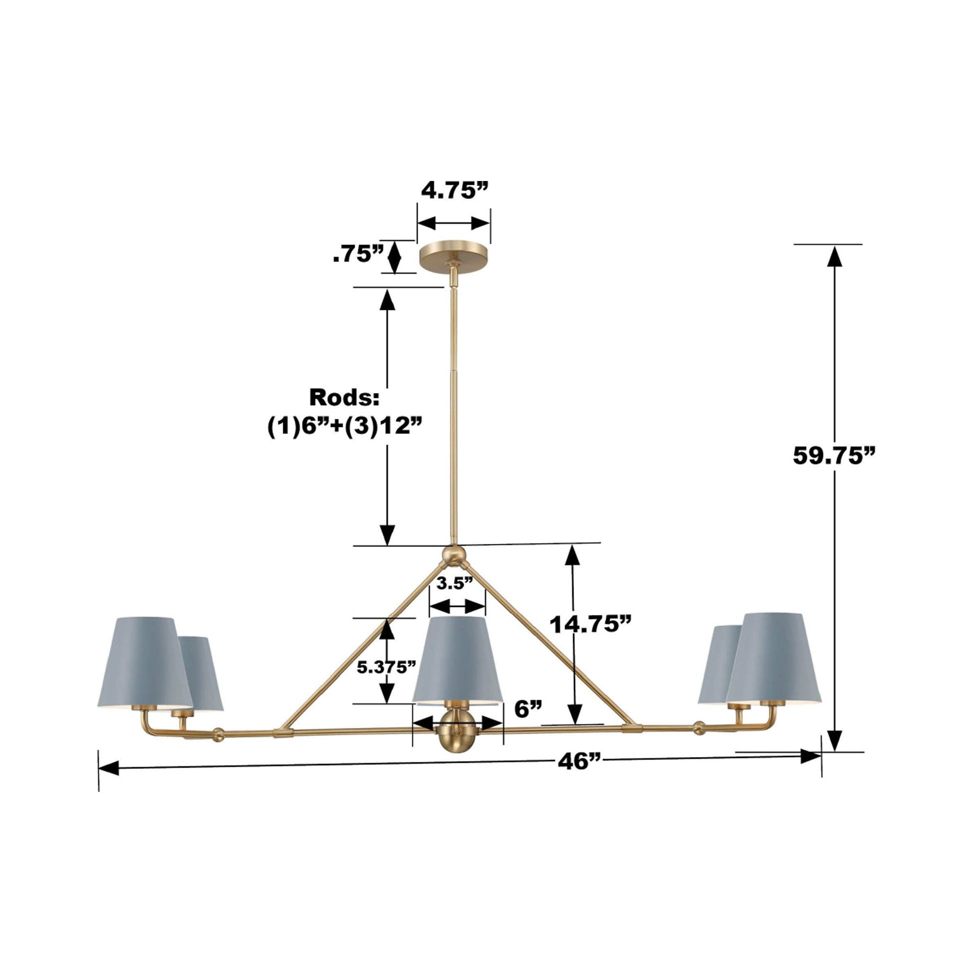 Xavier Linear Pendant Light - line drawing.