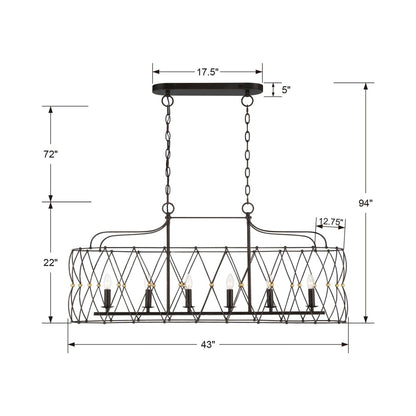 Zucca Linear Chandelier - line drawing.