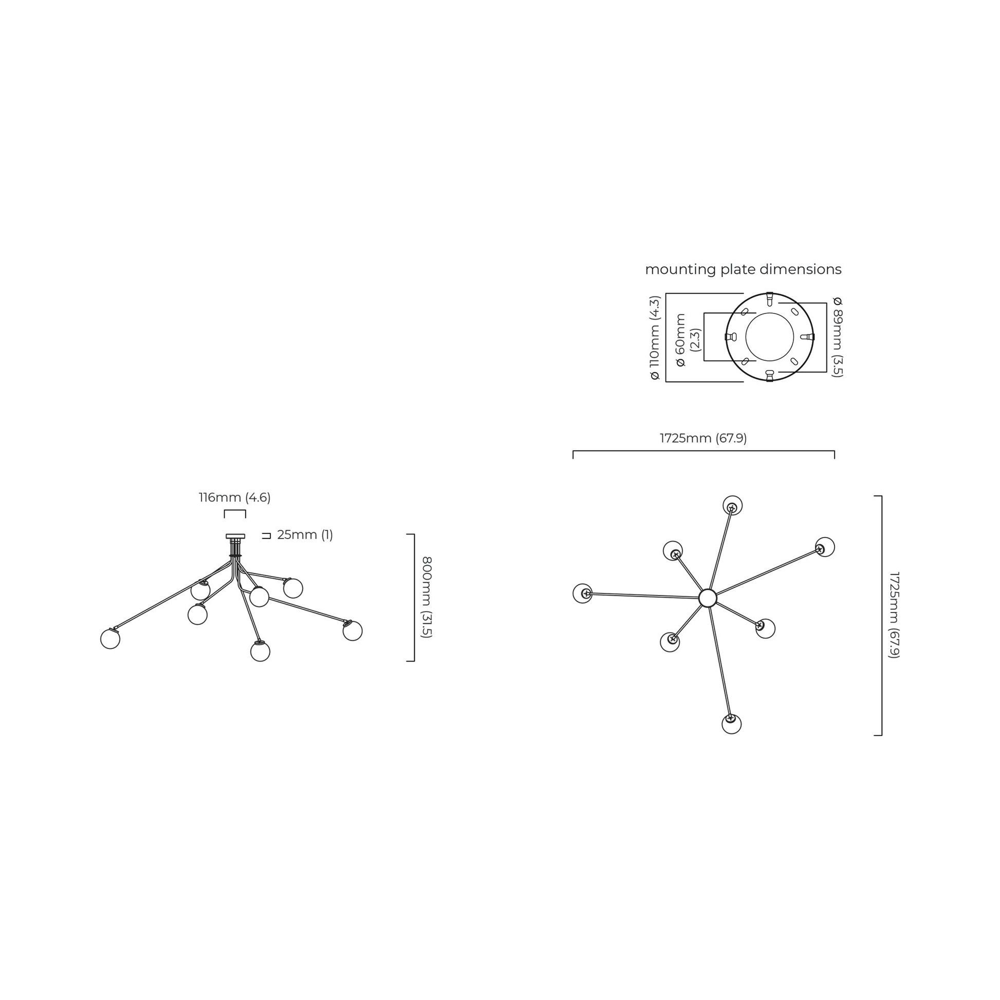 Array Opal Pendant Light - line drawing.