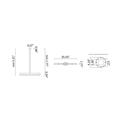 Artes Single LED Pendant Light - line drawing.