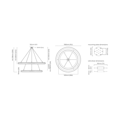 Avalon Halo LED Chandelier - line drawing.