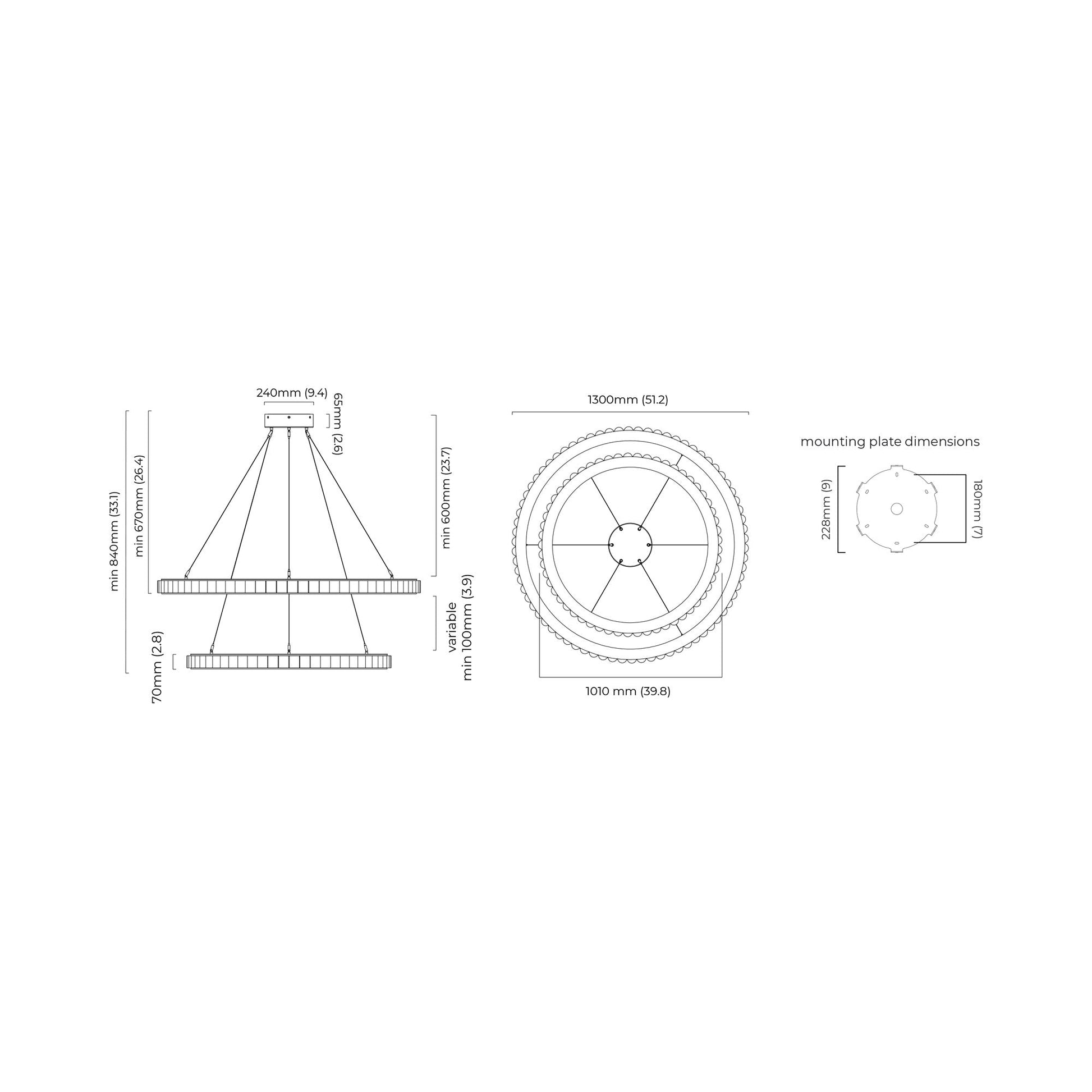 Avalon Halo LED Chandelier - line drawing.