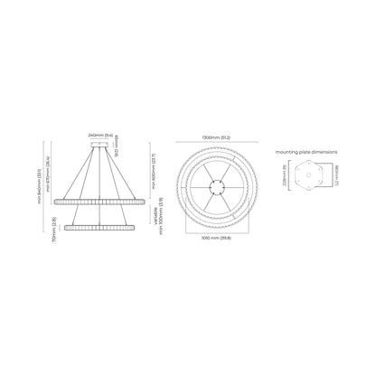 Avalon Halo LED Chandelier - line drawing.