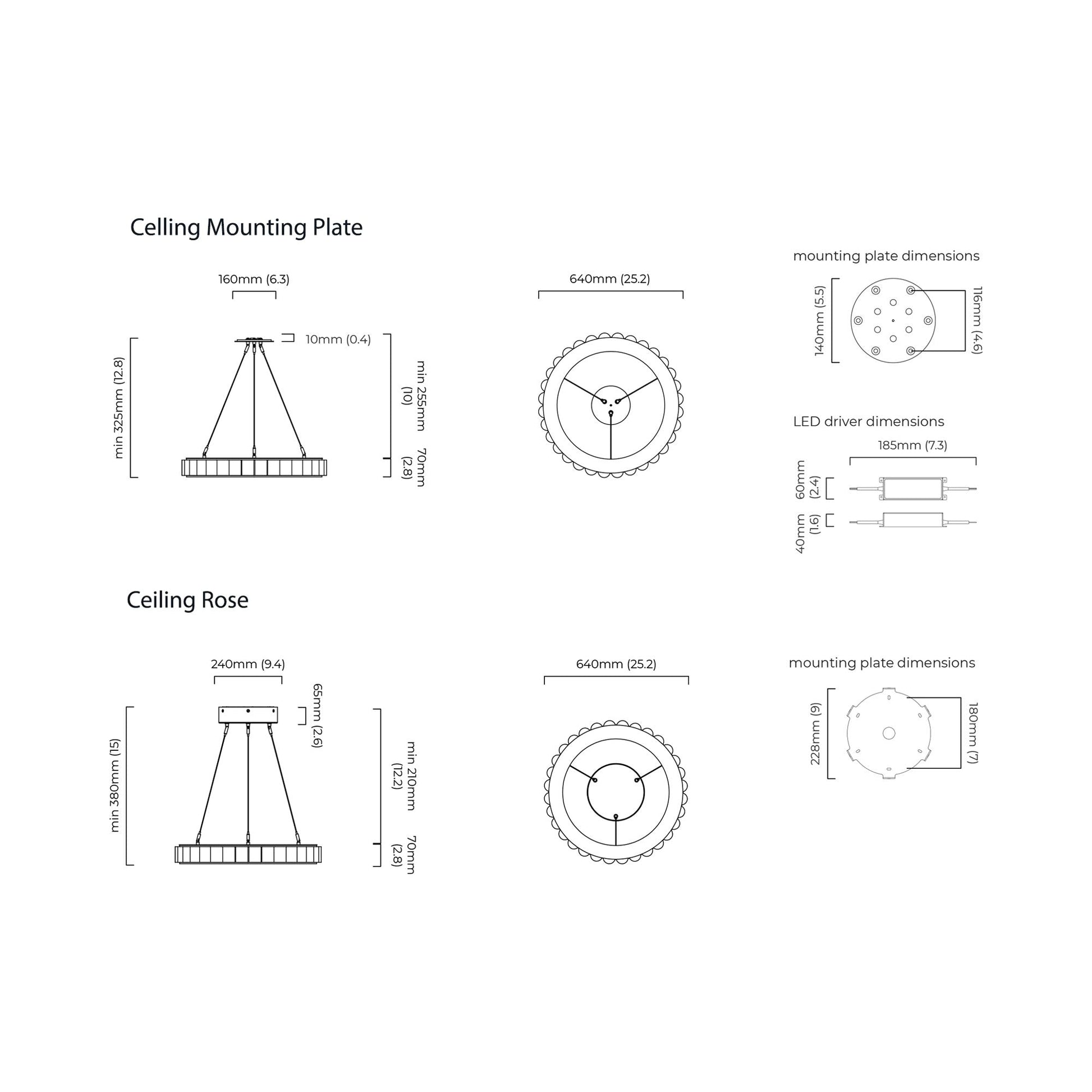 Avalon LED Chandelier - line drawing.