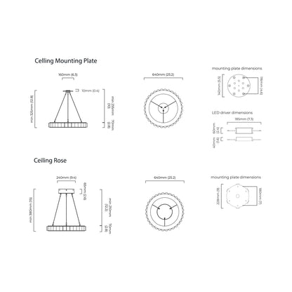 Avalon LED Chandelier - line drawing.