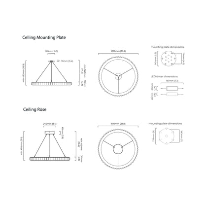 Avalon LED Chandelier - line drawing.