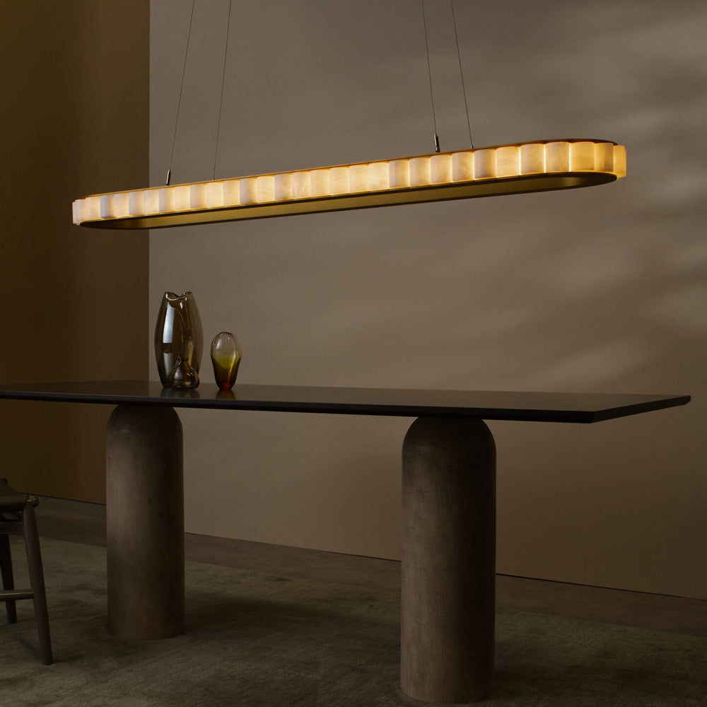 Avalon Oval LED Chandelier in dining room.