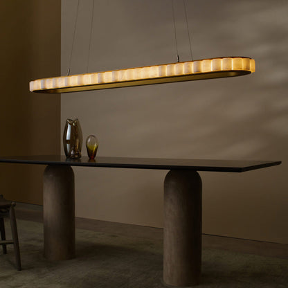 Avalon Oval LED Chandelier in dining room.