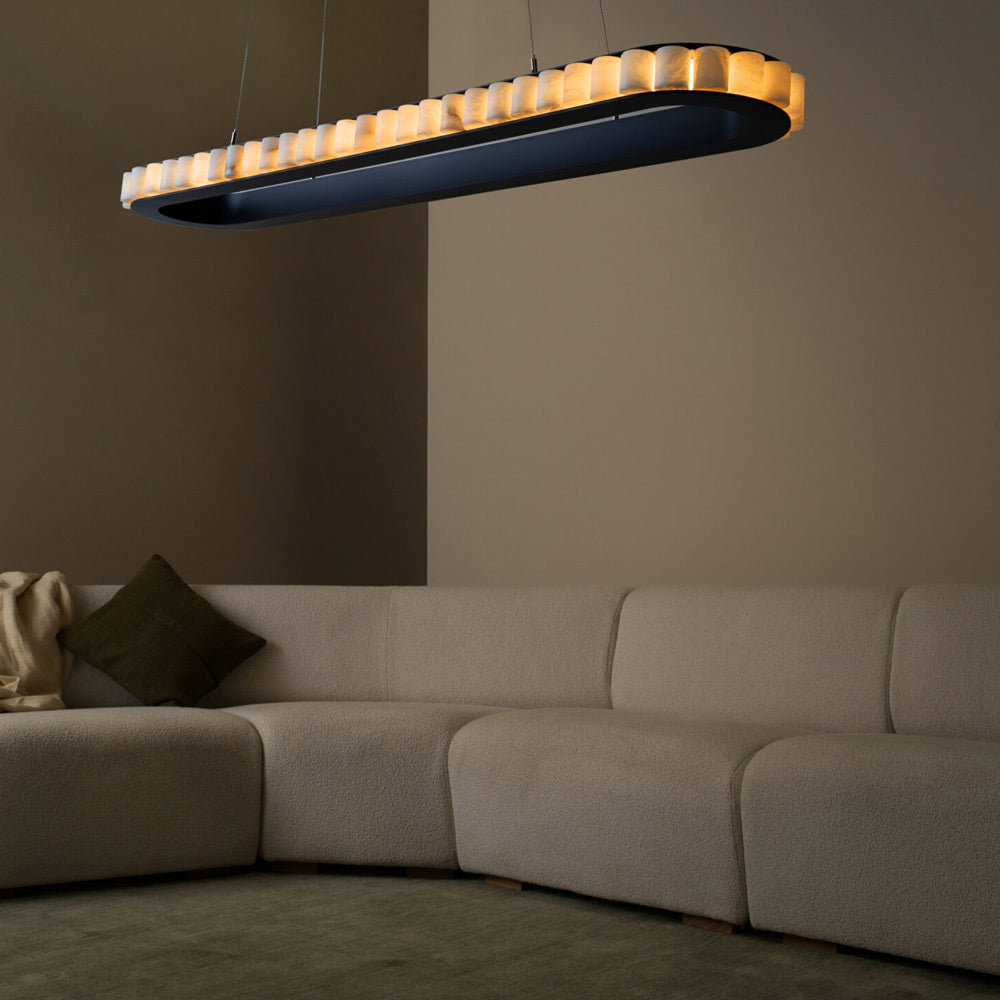 Avalon Oval LED Chandelier in living room.