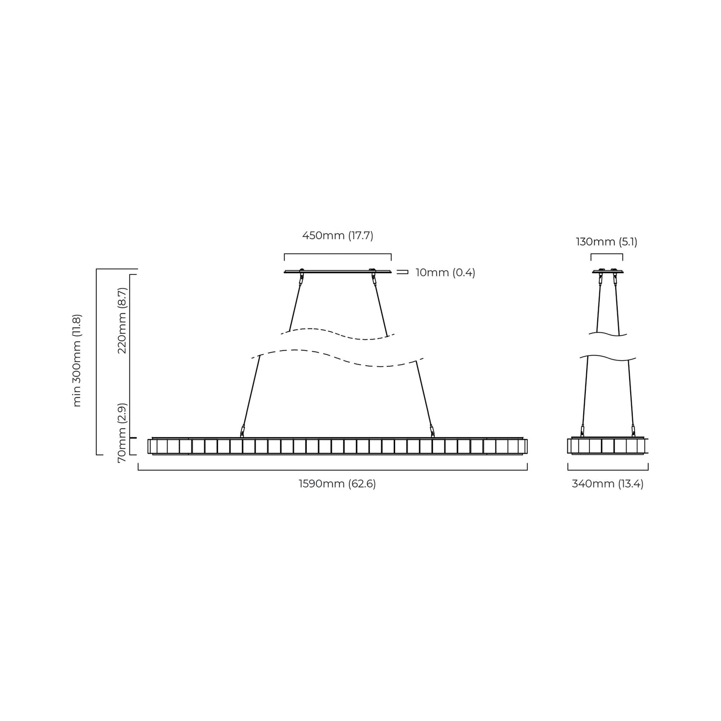 Avalon Oval LED Chandelier - line drawing.