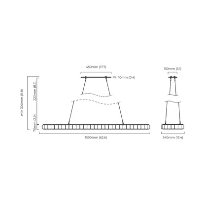 Avalon Oval LED Chandelier - line drawing.
