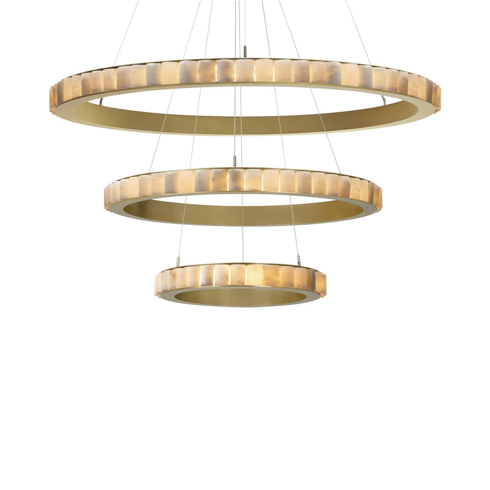 Avalon Triple LED Chandelier in Satin Brass.