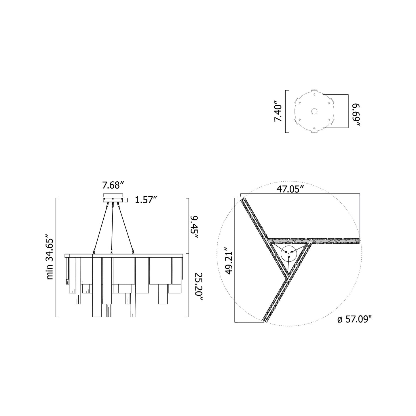 Cascata LED Chandelier - line drawing.