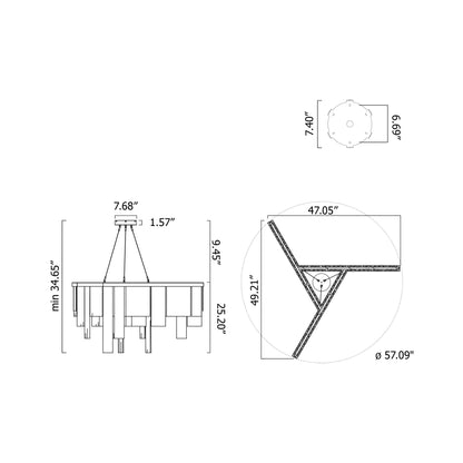 Cascata LED Chandelier - line drawing.