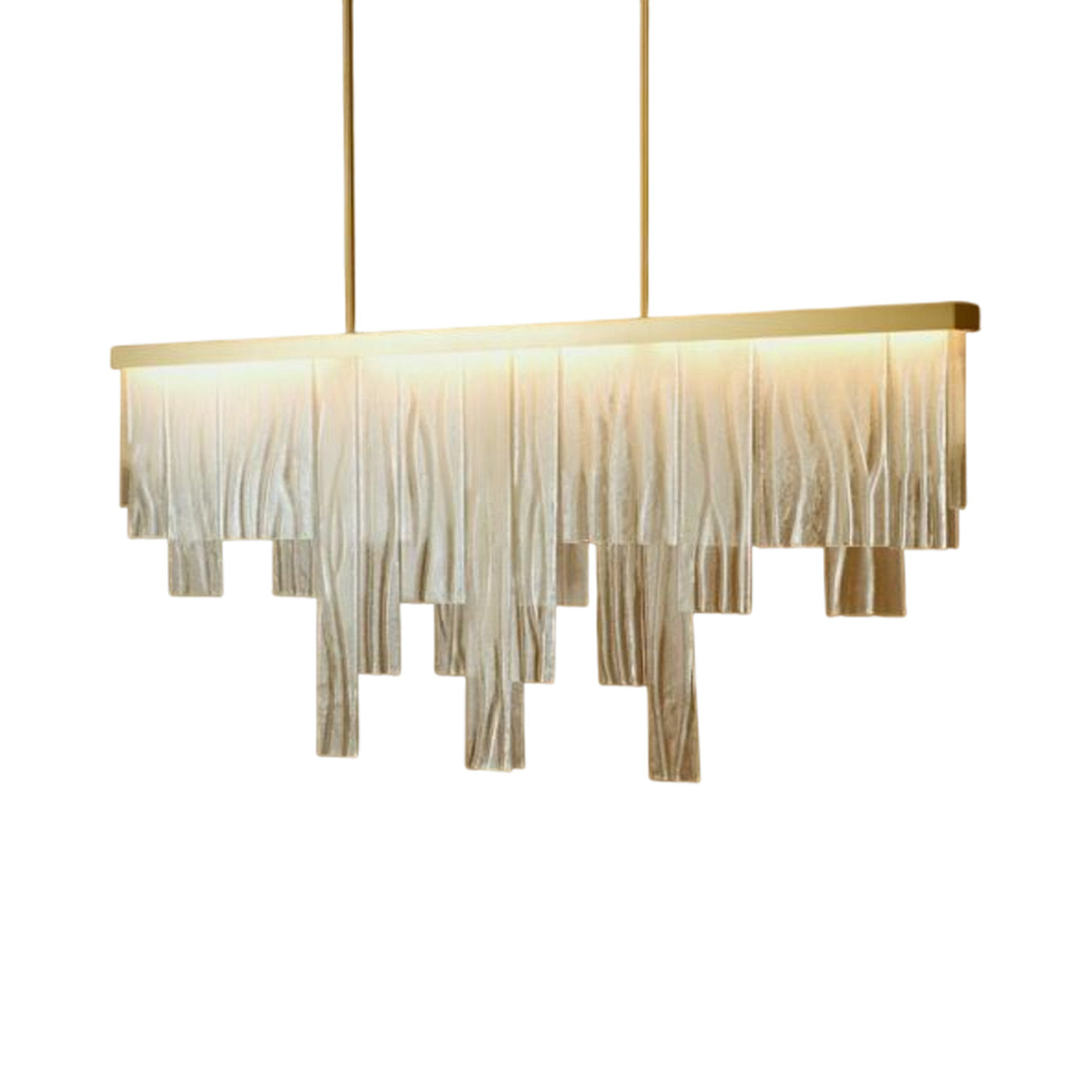 Cascata Long LED Chandelier in Satin Brass.