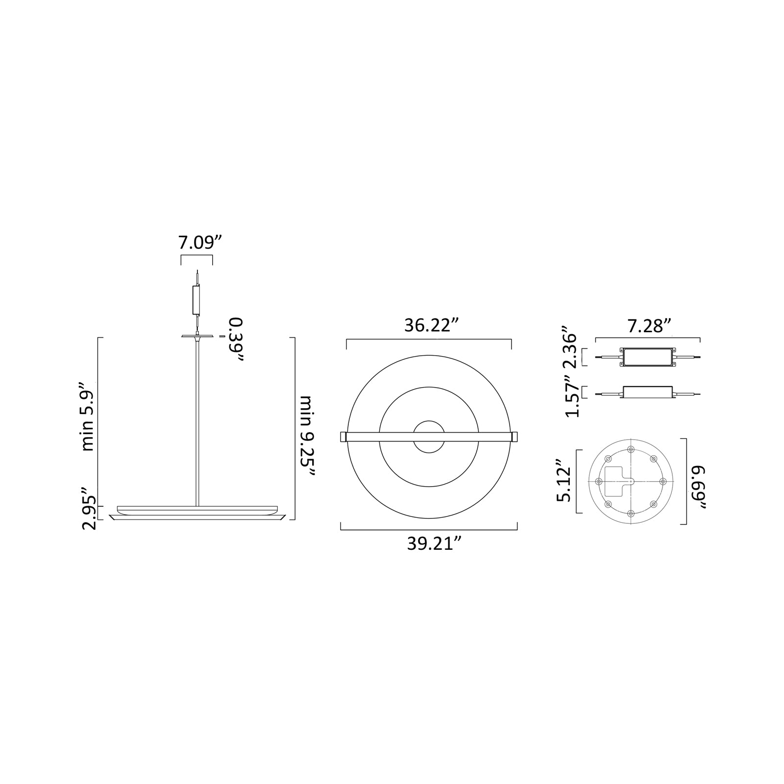 Ceres Uplighter LED Pendant Light - line drawing.