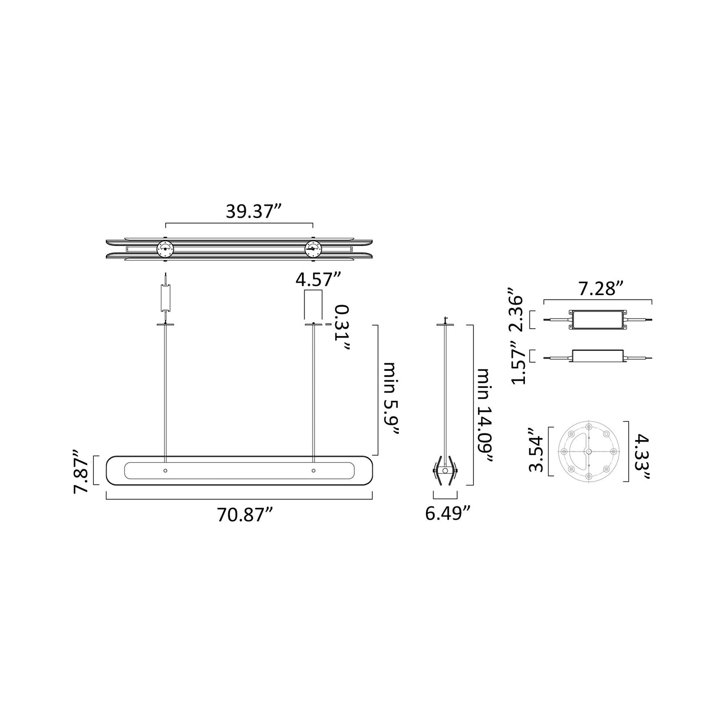Contour LED Pendant Light - line drawing.