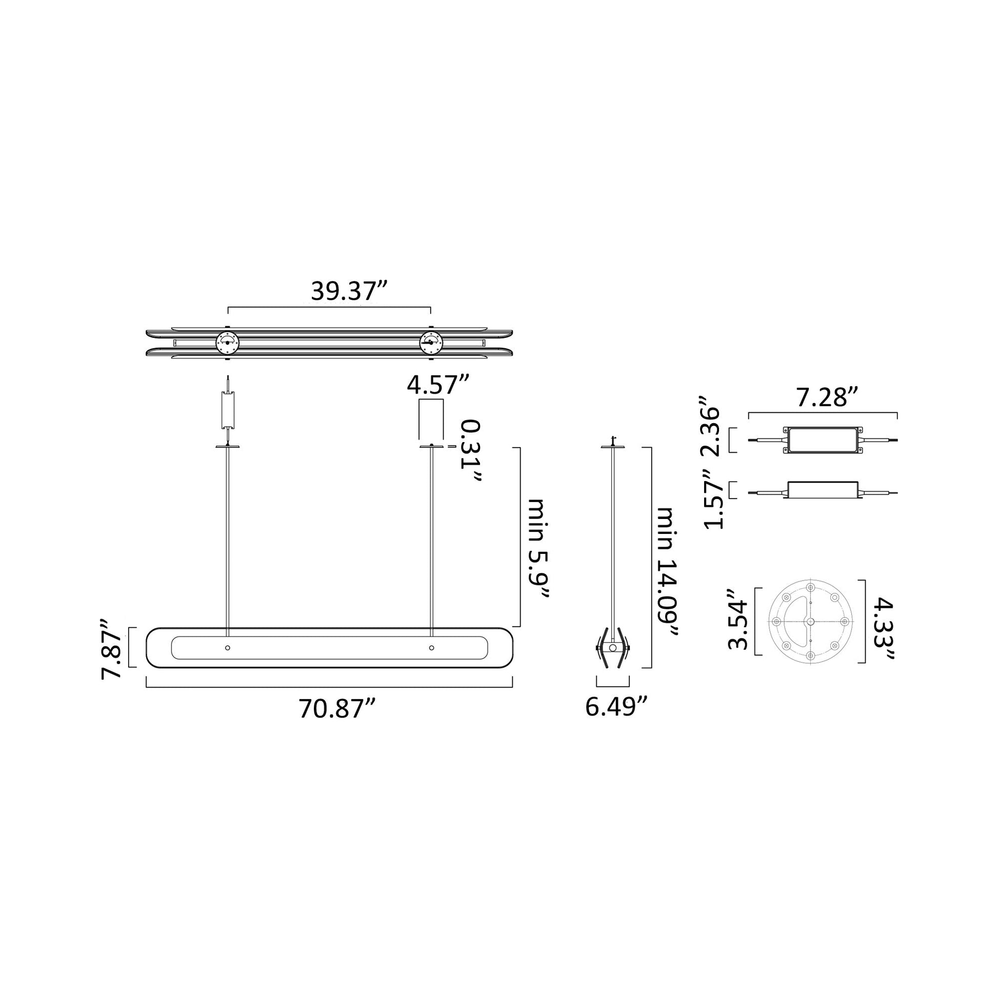 Contour LED Pendant Light - line drawing.