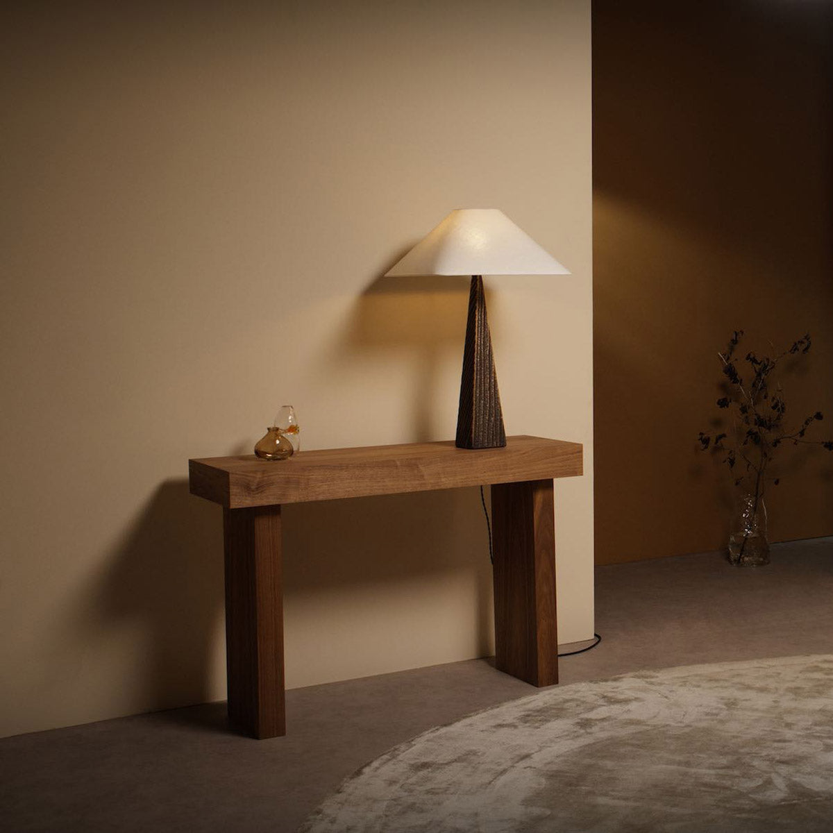 Cubist Table Lamp in bedroom.