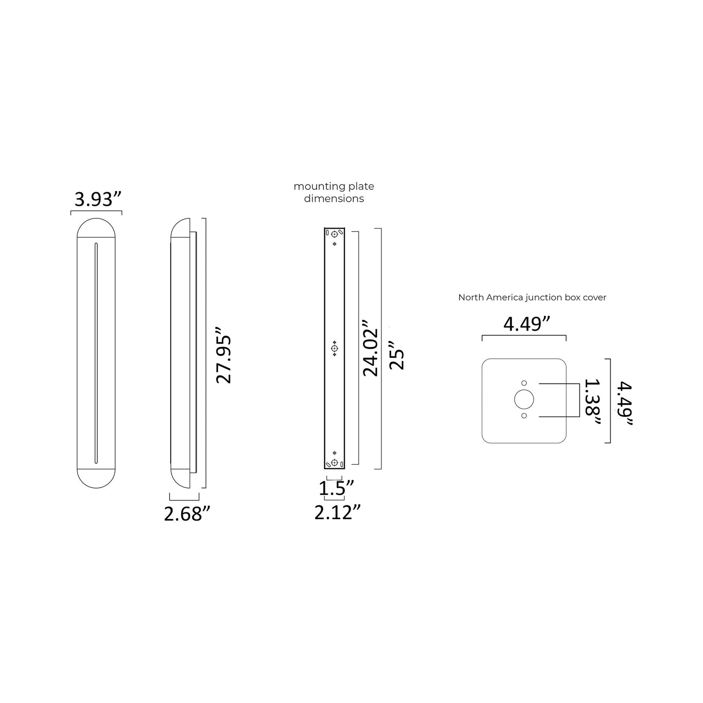 Hepworth LED Ceiling / Wall Light - line drawing.