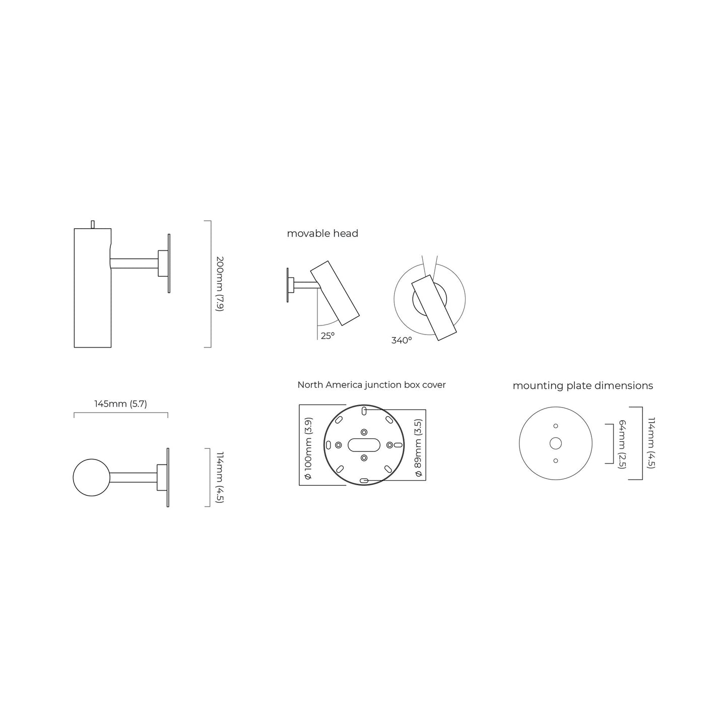 Heron LED Wall Light - line drawing.