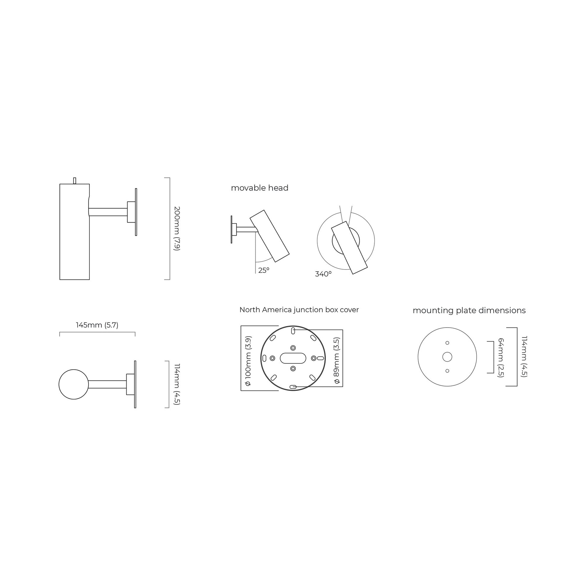 Heron LED Wall Light - line drawing.