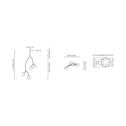 Ivy Vertical Pendant Light - line drawing.