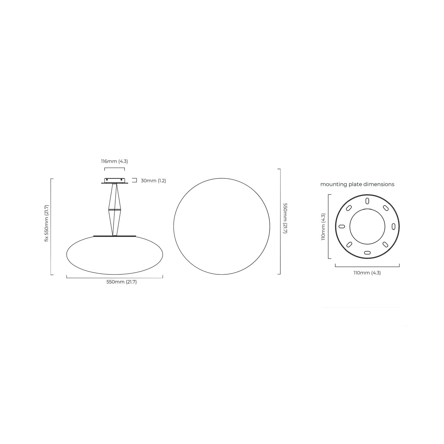 Jules Pendant Light - line drawing.