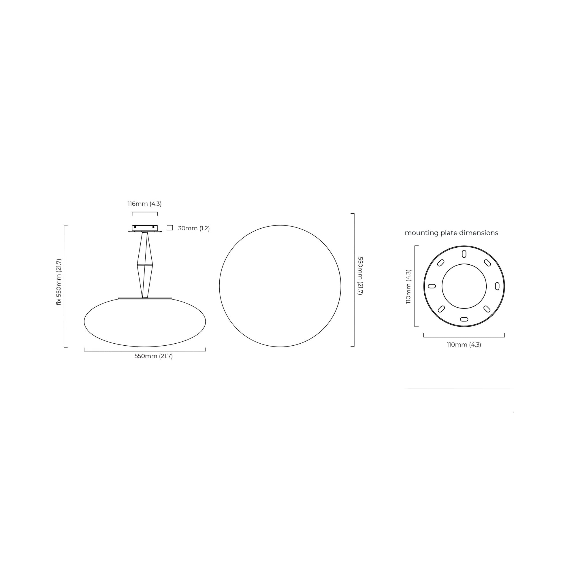 Jules Pendant Light - line drawing.