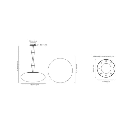 Jules Pendant Light - line drawing.