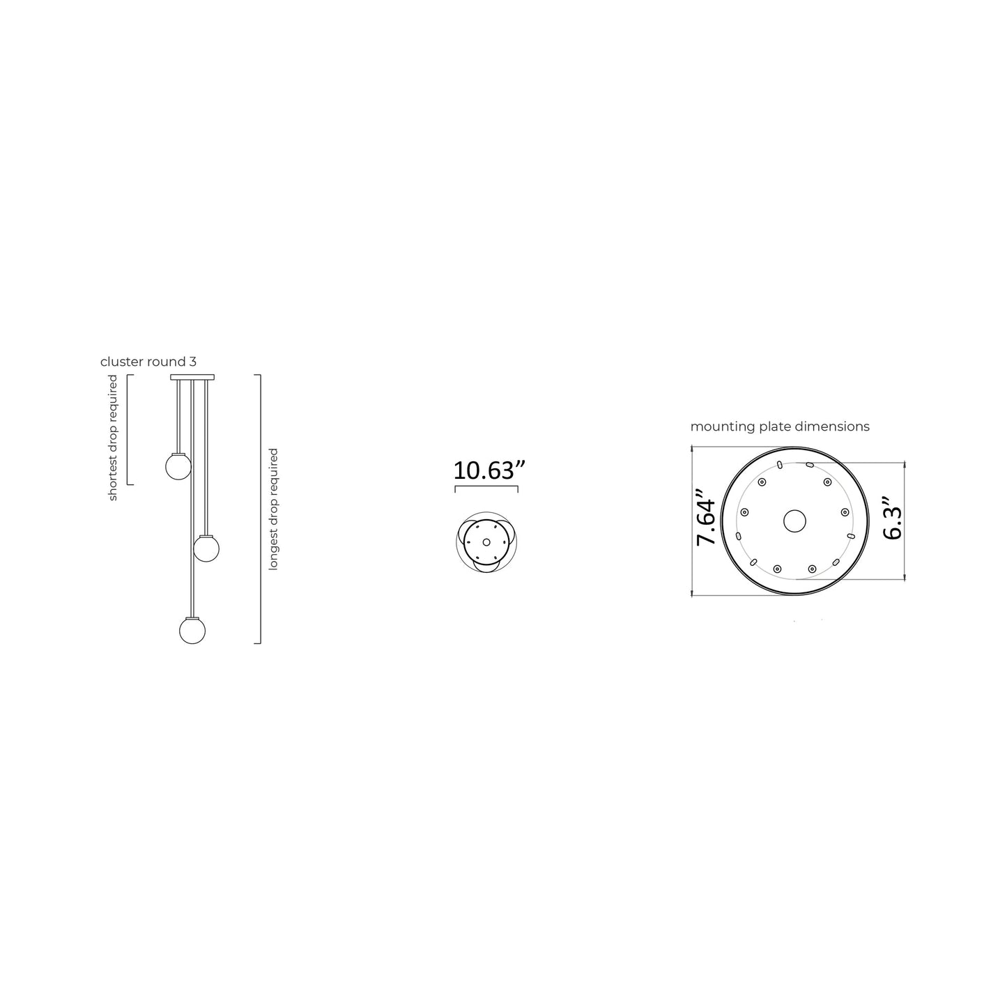 Mezzo Round Cluster Pendant Light - line drawing.