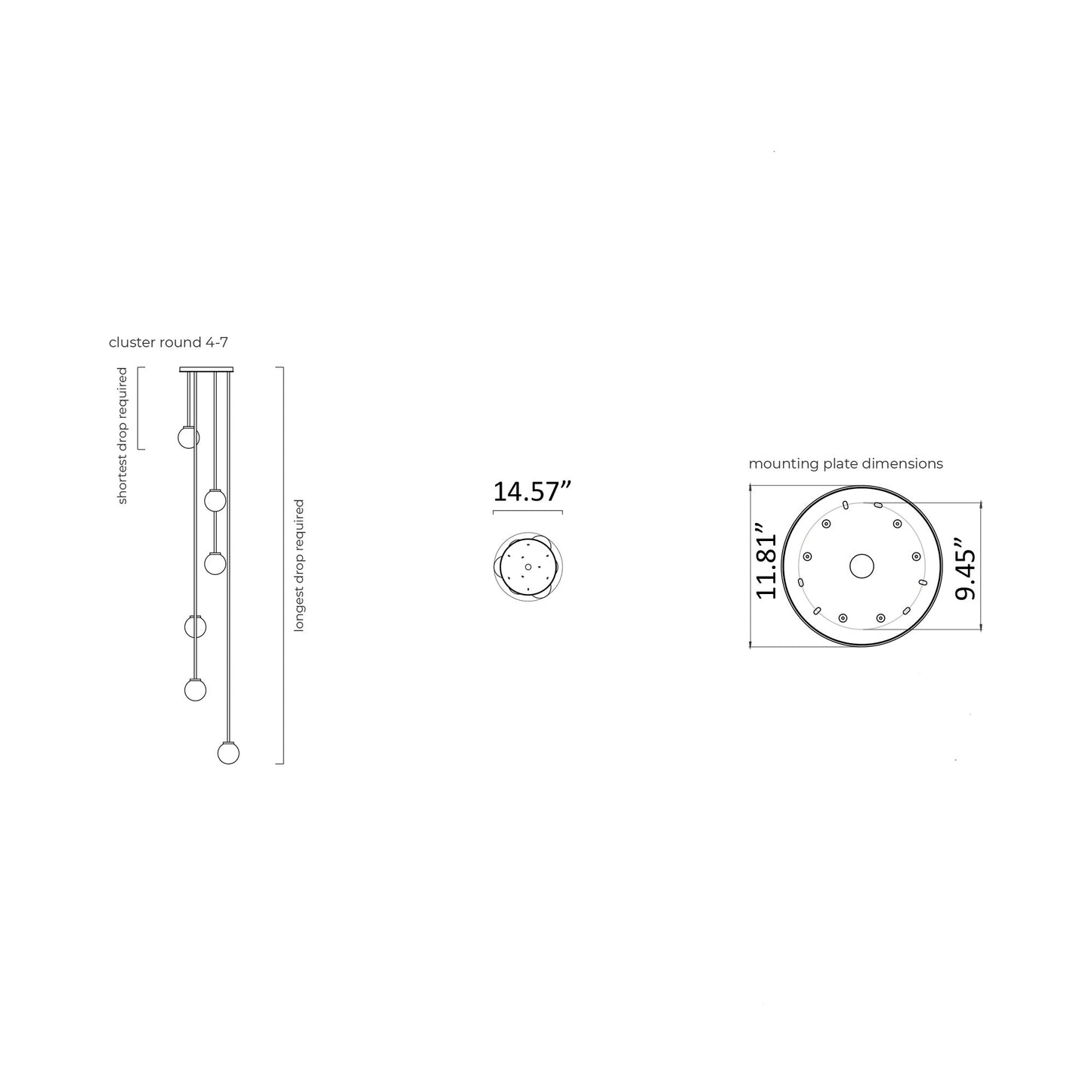 Mezzo Round Cluster Pendant Light - line drawing.