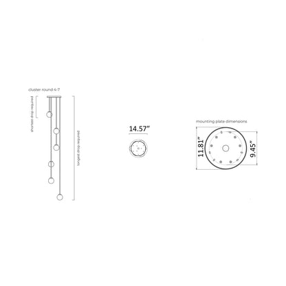 Mezzo Round Cluster Pendant Light - line drawing.