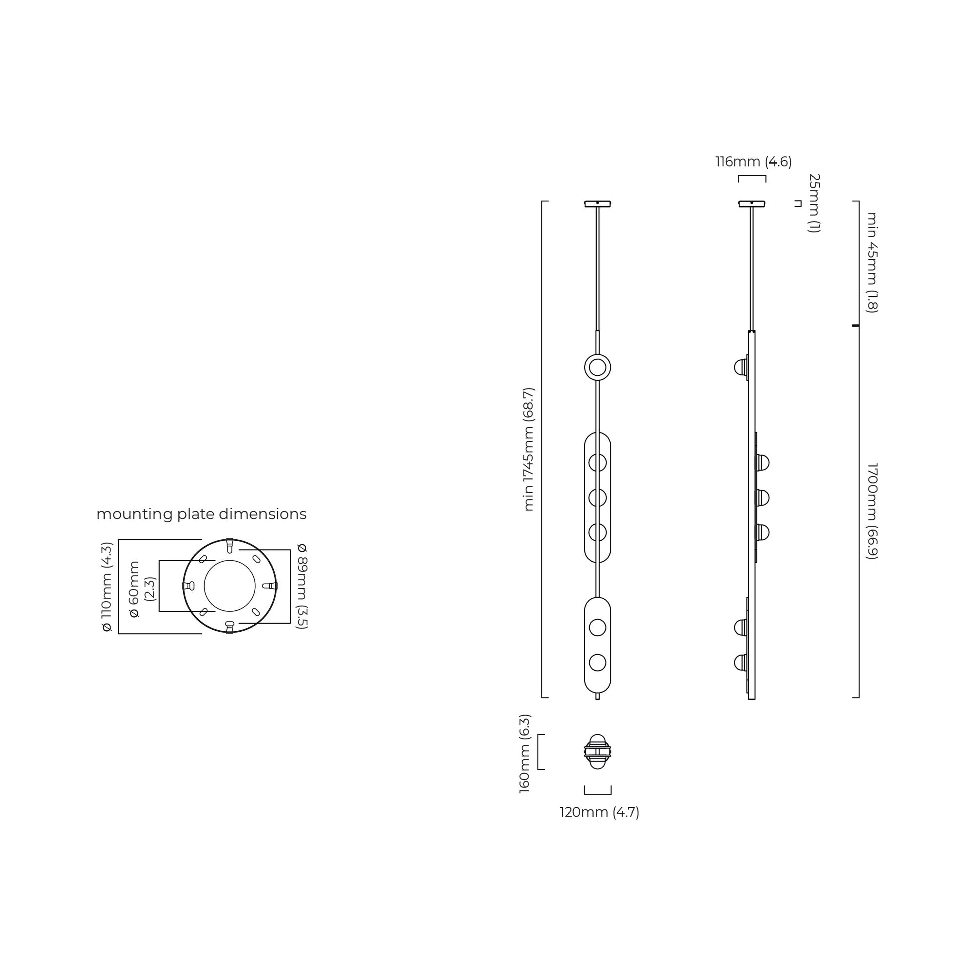 Modulo LED Pendant Light - line drawing.