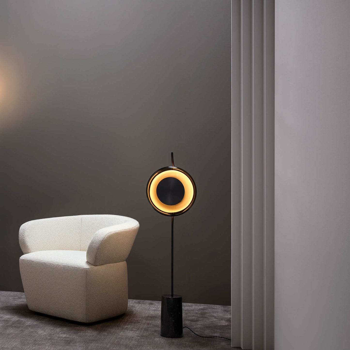 Pendulum LED Floor Lamp in living room.