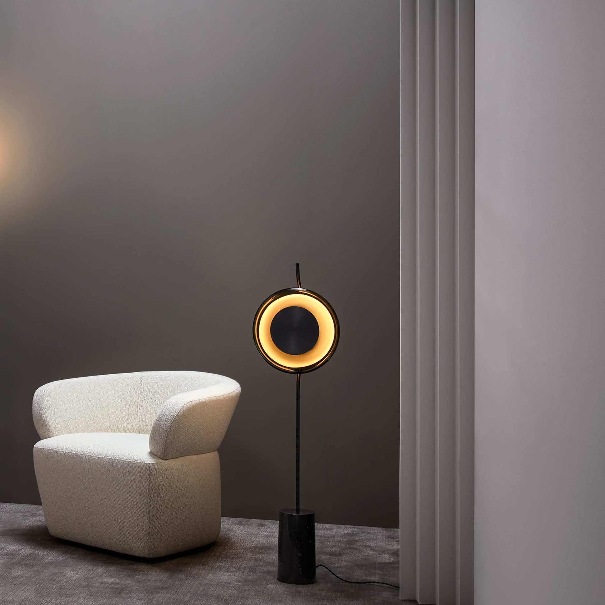 Pendulum LED Floor Lamp in living room.