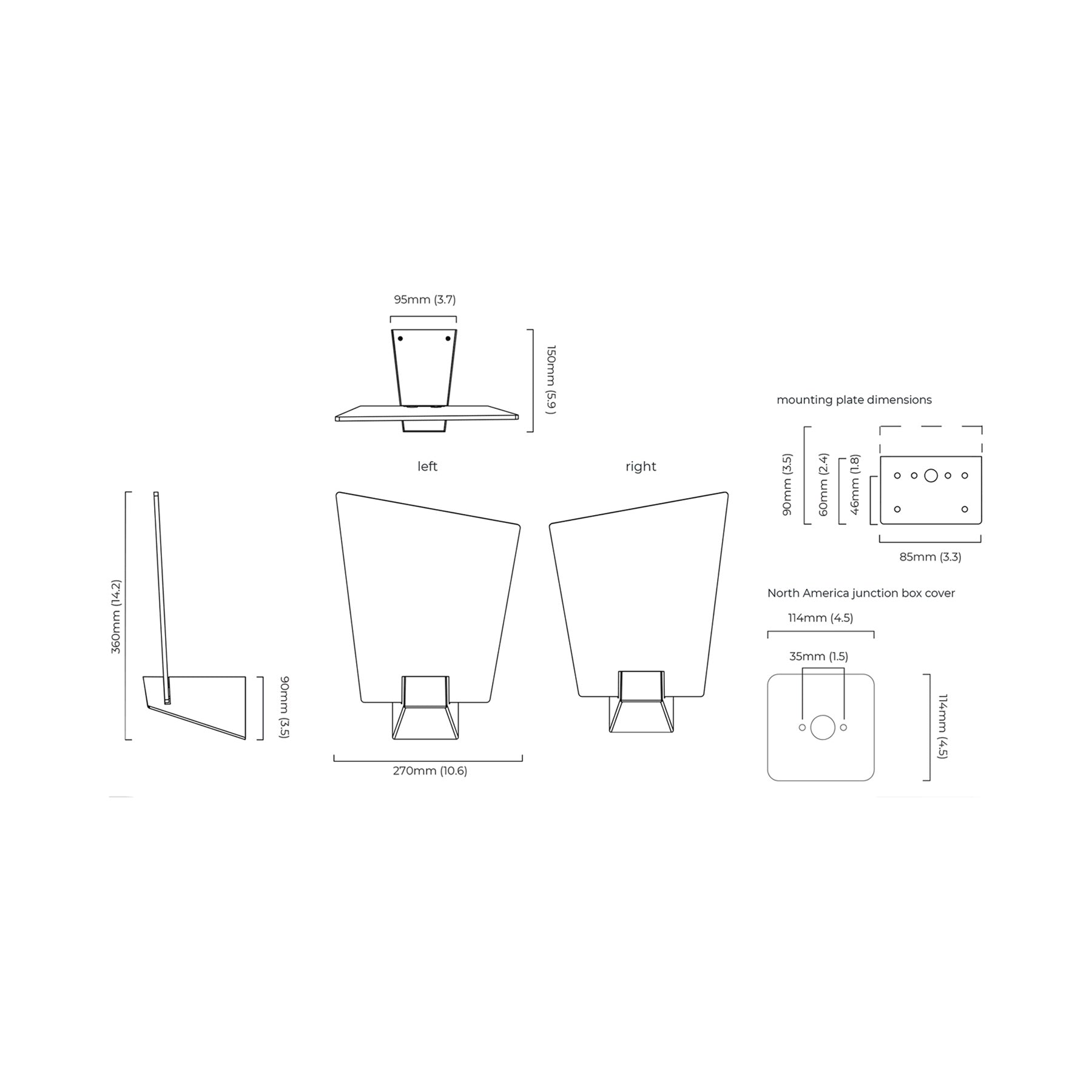 Relic LED Wall Light - line drawing.