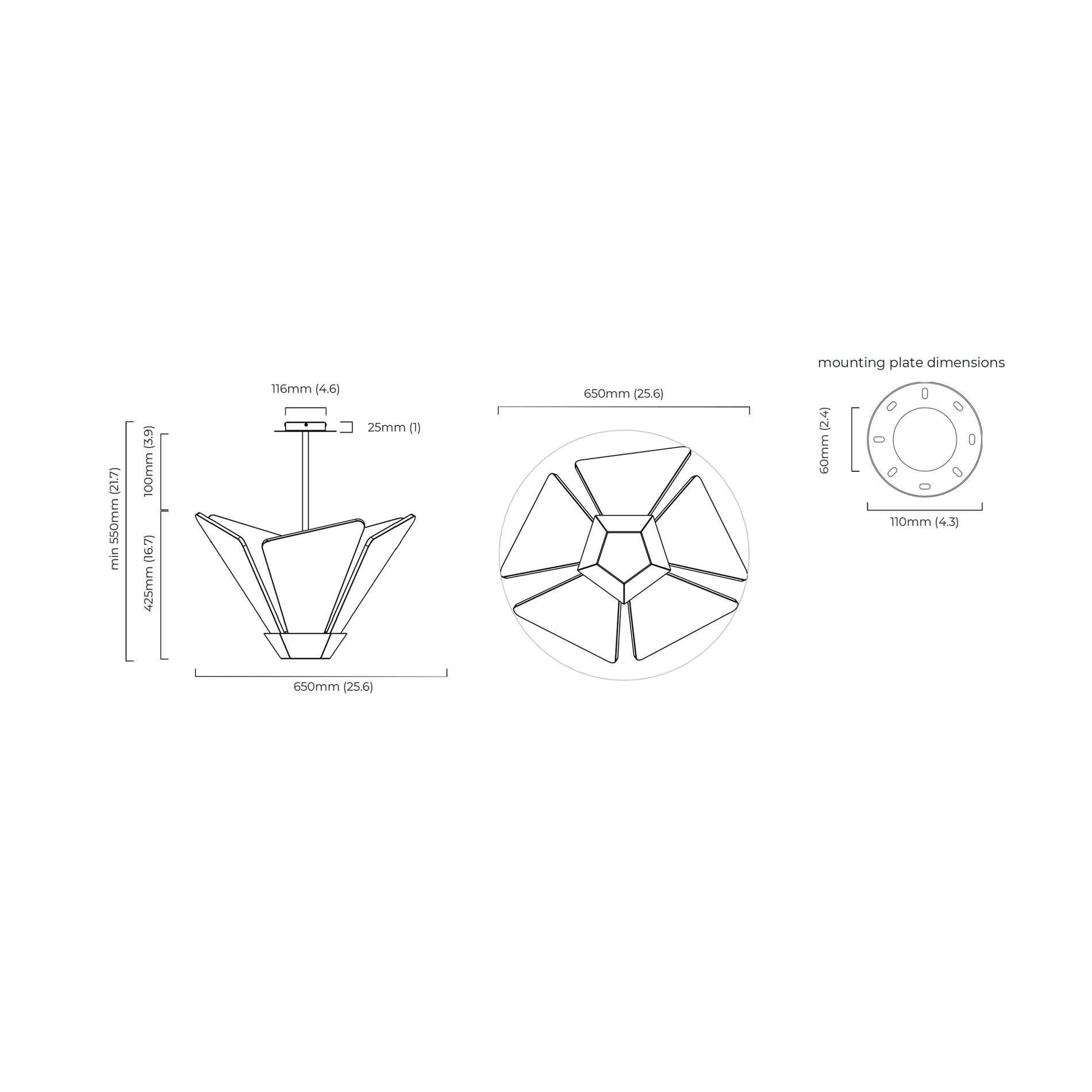 Shard LED Pendant Light - line drawing.
